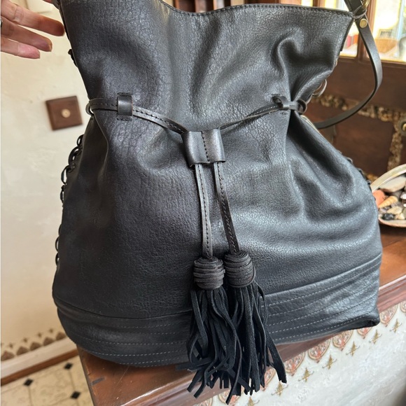 Black Leather Tassel Bag Free People - Picture 2 of 10